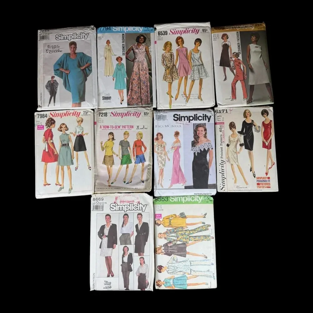 Lot of 10 Simplicity Women's Evening Sewing Patterns 1970s-80s Vintage